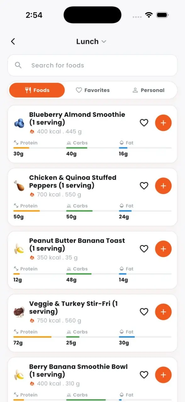 Step 2 — Log meals screen